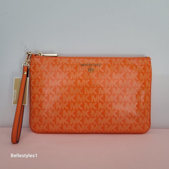 MICHAEL KORS Signature Logo Jet Set Large Top Zip Pouch/Wristlet- Apricot ⭐ - Picture 6 of 16